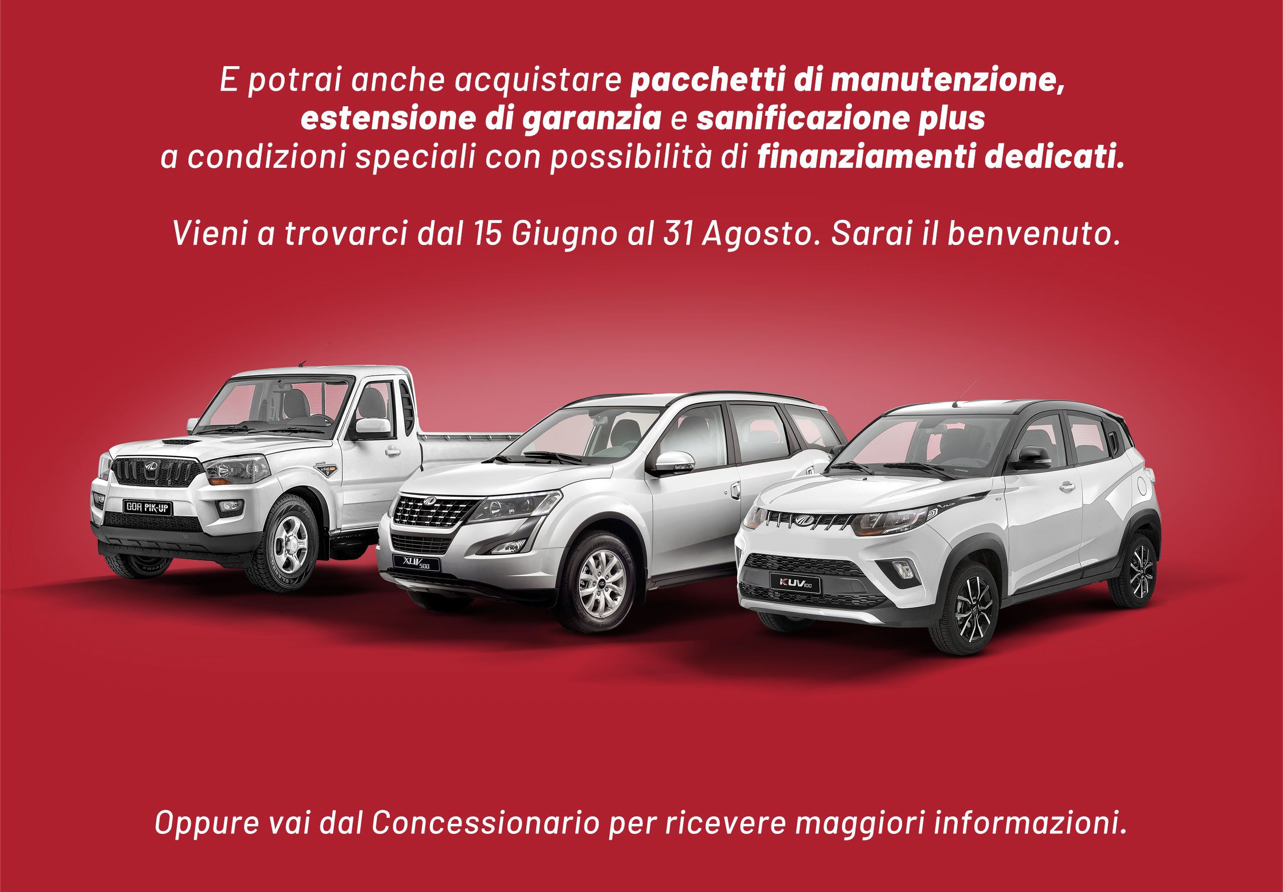Sanificazione gratuita. Check-up gratuito. Kit Sanify omaggio. Prenota il tuo Safe Restart Mahindra.